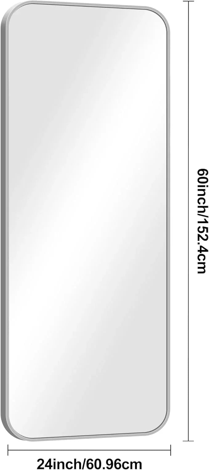 BONEWEI Silver Bathroom Mirror,24x60 inch Wall Mirror for Bathroom Wall Mounted,Rectangle Mirror for Bathroom Over Sink,Modern Frame Round Corner for Living Room,Bedroom Entryway,Horizontal/Vertical - ModernBath