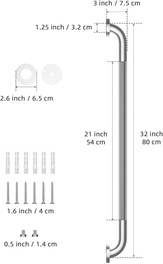 32 Inch Anti Slip Shower Grab Bar, Munzong Stainless Steel Bathroom Grab Bar, Satin Brushed Nickel Knurled Bathroom Balance Bar,Safety Hand Rail Support Handicap Elderly Senior Assist Bath Handle