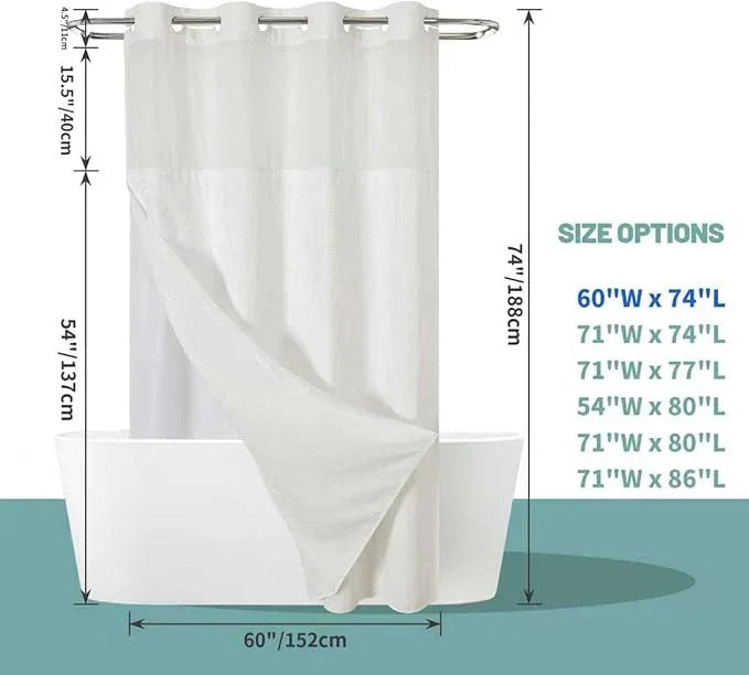 eachope Cream No Hook Waffle Weave Shower Curtain with snap-in Liner Replacement, 230GSM Waterproof Fabric Hotel Shower Curtain Set for Bathroom, Through Mesh Top Window,60Wx74H - ModernBath