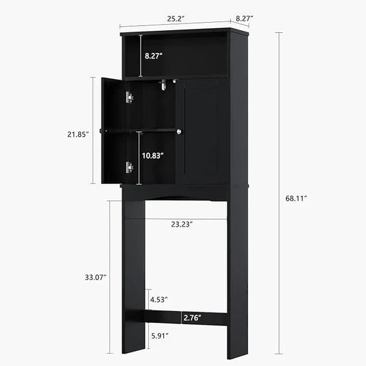 Over The Toilet Storage Cabinet, Over The Toilet Storage with Adjustable Shelf and Double Doors, Above Toilet Storage Cabinet for Bathroom Storage Over Toilet Bathroom Organizer (Black) - ModernBath