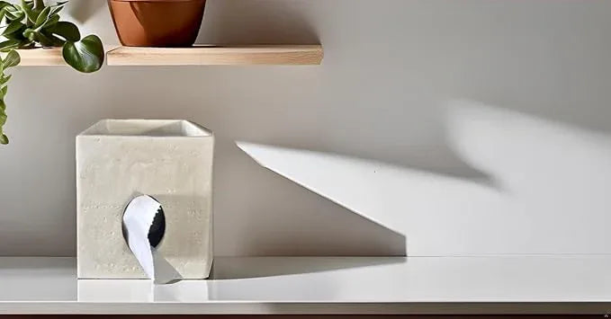 Hymmah Square Tissue Box Cover Holder with Tray,Unique Cube Design Tissue Dispenser Cover Decor for Vanity Counter Tops Also Great for Bedroom and Living Room - ModernBath