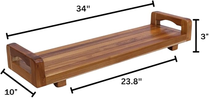 EcoDecors, 34 inch, with LiftAid Handles, Bath Tray for Tub, Bath Tub Tray Wood, Bathtub Table, Caddy for Bathtub in Natural Teak