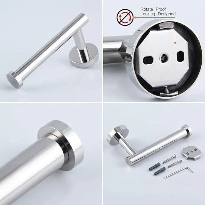 5-Pieces Set Bathroom Hardware Set Polished Stainless Steel Wall Mounted - Includes 24" Double Towel Bar, 12" Hand Towel Bar, Toilet Paper Holder, 2X Robe Towel Hooks, Bathroom Accessories Kit - ModernBath