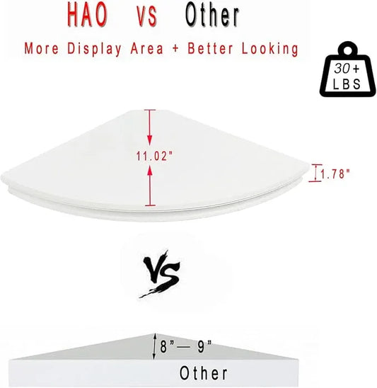 HAO Floating Corner Shelf Invisible Wall Mounted Shelves Radial Shape Cable Wire Hole Pattern Perfect for Bedroom Bathroom Living Room Kitchen Set of 2 White - ModernBath