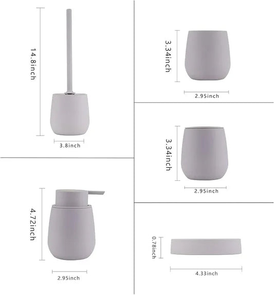 Liuonnam Bathroom Accessories Set 5-Piece Plastic Gift Set with Toilet Brush Holder, Toothbrush Holder, Toothbrush Cup, Soap Dispenser, Soap Dish(Brown) - ModernBath