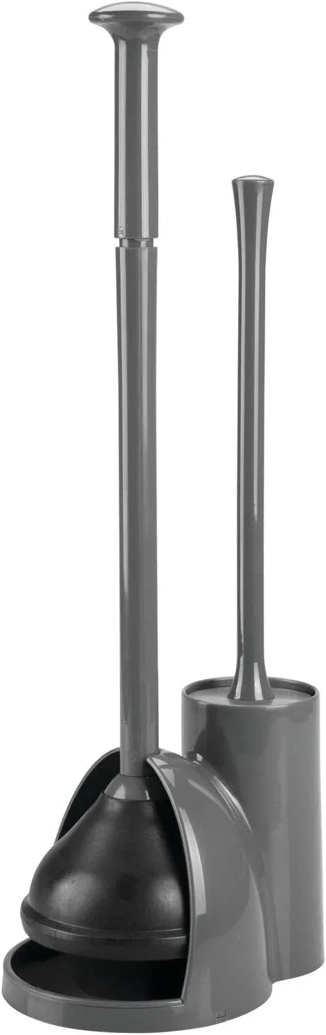 mDesign Hidden Plunger and Brush Set for Toilet Bowl - Combo with Holder Caddy - Modern Toilet Brush and Plunger Set - Aura Collection - Charcoal Gray - ModernBath