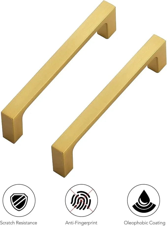 Ravinte 5 Pack Solid 4 Inch Kitchen Square Cabinet Handles Brushed Brass Cabinet Pulls Drawer Pulls Kitchen Cabinet Hardware Handles - ModernBath