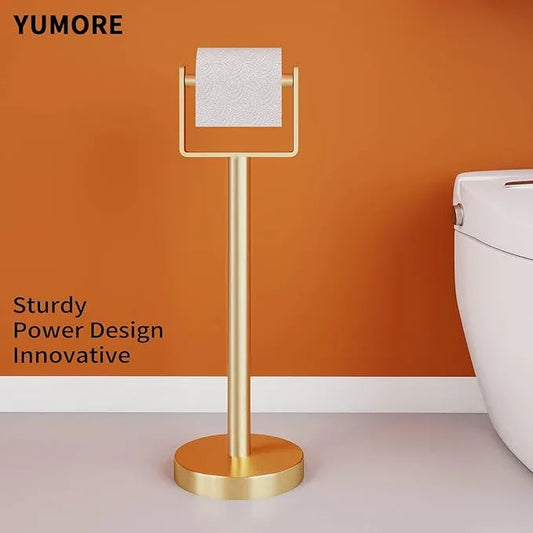 YUMORE Toilet Paper Holder Free Standing, Stainless Steel Toilet Paper Stand, Weighted Base Floor Tissue Roll Holder for Bathroom,Gold 200UP - ModernBath