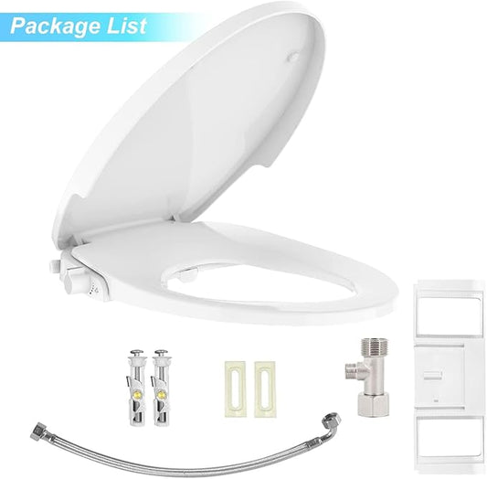 Round Bidet Seat with Dual Nozzle, Non Electric Toilet Bidet Attachment for Hygiene and Bathroom Use, Adjustable Water Stream and Self Cleaning Nozzles, PP Toilet Seat for Home