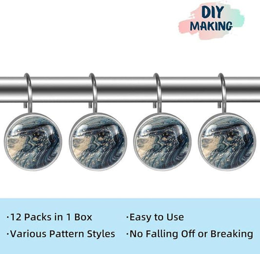 12 Pcs Decorative Shower Curtain Hooks, Rust Proof Glass Surface Stainless Steel Rings for Bathroom Bedroom Kitchen Home Bath Room Rods Decor (Black Gold Liquid) - ModernBath