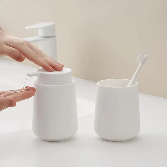 YAUKPH Matte White Bathroom Accessories 2 Piece Set Plastic Soap Dispenser and Toothbrush Holder for Modern Bathroom Decor - ModernBath