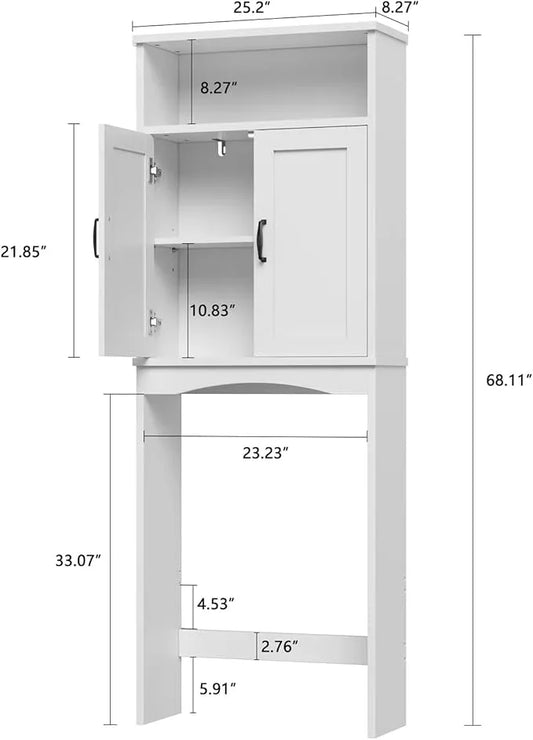 Over The Toilet Storage Cabinet, Over Toilet Bathroom Organizer with Adjustable Shelf and Double Doors, Space Saver Shelf Above Toilet Storage Cabinet (White) - ModernBath