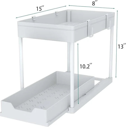 DEKAVA Cabinet, 2 Pack Under Sink Organizer, 2 Tier Sliding Bathroom Kitchen Organizer, Large White ABS Baskets, Easy Install & Clean - ModernBath