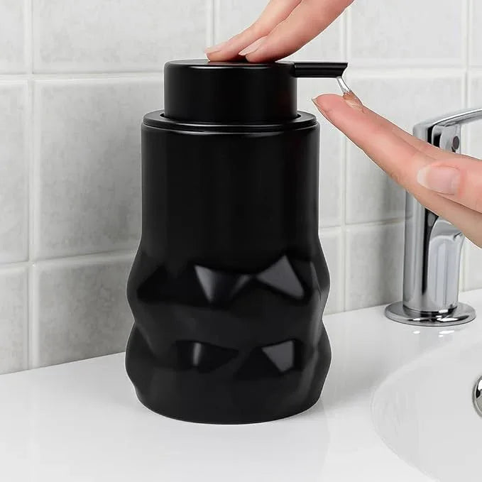 BosilunLife Hand Soap Dispenser - Foam Soap Dispenser Bathroom Ceramic Dish Liquid Soap Dispenser for Kitchen, Bathroom Countertop Soap Dispensers (Black-Liquid-Sculpt) - ModernBath
