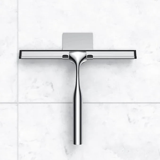 Shower Squeegee for Glass Door Stainless Steel Bathroom Squeegee Window Wiper, Includes Shower Door Hook, Adhesive Hook, and Spare Silicone Blade for Window Mirror Car 12-Inch - ModernBath