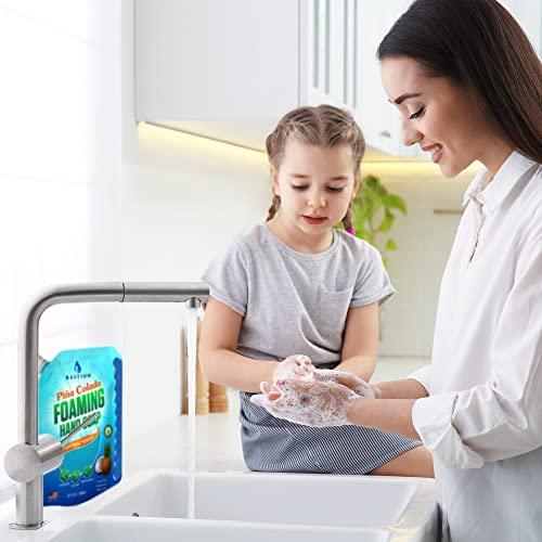 Bastion Foaming Hand Soap Refills: 32oz Pouch Pina Colada Scented Antibacterial Instant-Foam Bulk Hand Wash - ModernBath