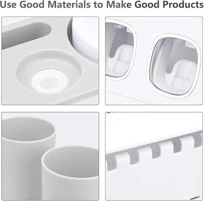 Toothbrush Holders with Toothpaste Dispenser Wall Mounted for Bathroom-4 Cups Automatic Electric Tooth Pastetooth Squeezer-Bathroom Organizer Storage Accessories Set for Kids with 5 Toothbrush Slots - ModernBath