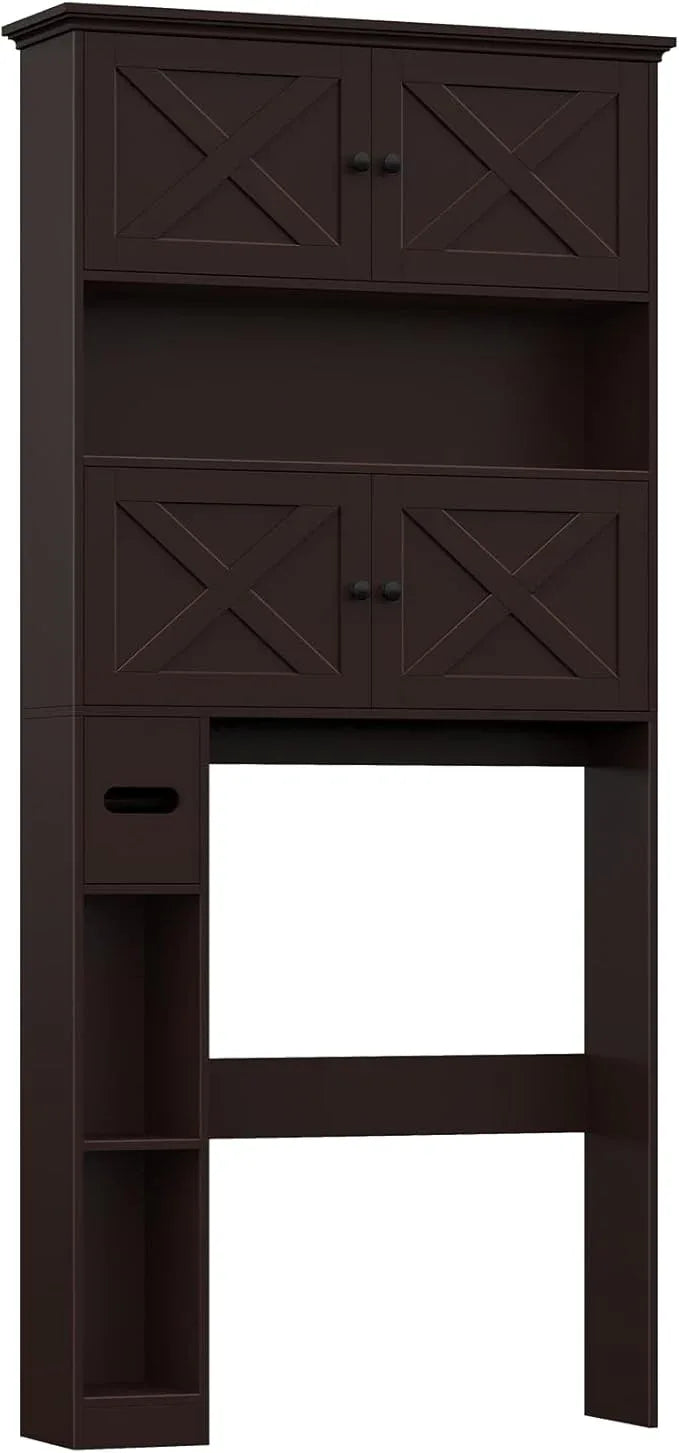Over The Toilet Storage Cabinet, Farmhouse Storage Cabinet Over Toilet with 4 Barn Doors & Toilet Paper Holder Stand, Espresso Toilet Shelf Home Space Saver for Restroom, Bathroom, Laundry - ModernBath