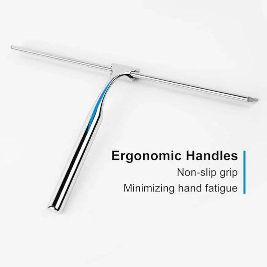 Shower Squeegee for Glass Doors, 12" Stainless Steel Squeegees for Shower Doors, Bathroom, Window and Car Glass, All-Purpose Cleaning Squeegee with Matching Hooks Holder, 1 Replacement Squeegee Blade - ModernBath