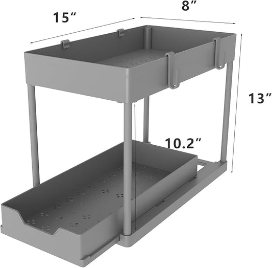 DEKAVA Under Sink Organizer 2 Pack,Bathroom Cabinet Organizer,2 Tier Sliding Cabinet Basket Organizer Drawer, Multi-Purpose Bath Collection Baskets for Bathroom (Grey)