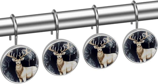 12 Packs Deer Shower Curtain Hooks, Crystal Glass Shower Curtain Rings for Bathroom, Rustproof Metal Decorative Curtain Rod Hooks, Stainless Steel - ModernBath