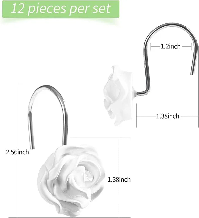 Litabel Rose Flower Shower Curtain Hooks 12PCS,Home Decorative White Rose Shower Curtain Hooks Metal Rustproof Cute Rose Flower Shower Hooks Rings Bathroom Shower Rods Decoration Accessories - ModernBath