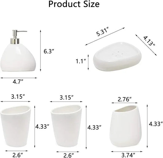 BLBYHO White Ceramic Bathroom Accessory Set, Bathroom Vanity Countertop Set, Bathroom Soap Dispenser and Toothbrush Holder Set Complete, 2 Tumbler Cup, Soap Dish, 5 Pieces - ModernBath