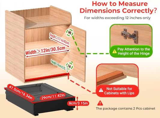 2 Pack Pull Out Cabinet Organizer, Drawers Slide Out Expandable Width (12"-19") and Depth (17"-23") With 3 Slides, Fixed with Adhesive Film and Nail for Cabinets in Kitchen, Pantry or Bathroom - Black