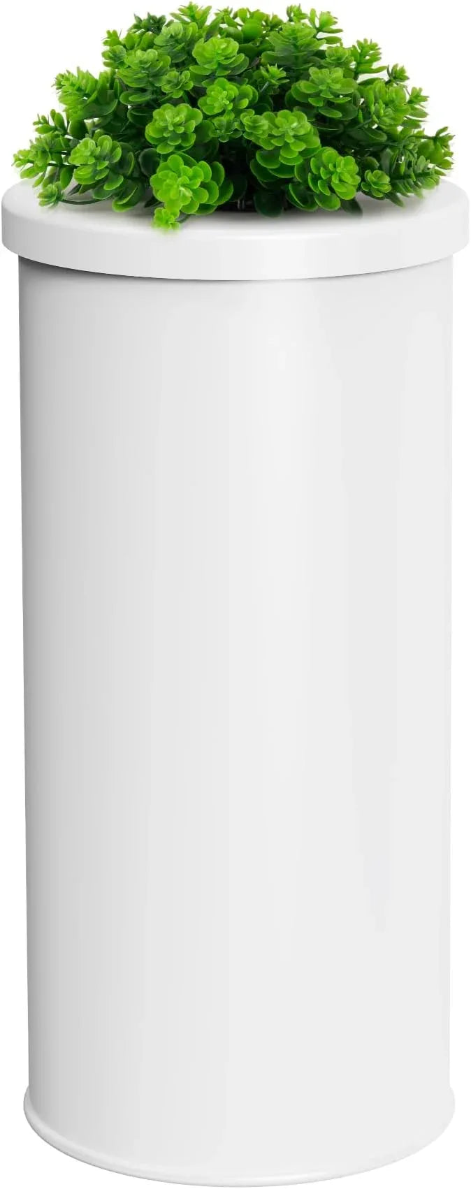 Cesun Toilet Paper Storage Bin, Enclosed Toliet Paper Holder with 3-Roll Capacity, White Stainless Steel Canister with Decorative Green Plant Lid - ModernBath