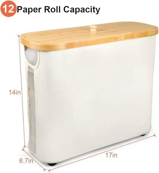 Picowe Toilet Paper Organizer Basket, Toilet Paper Bin with Lid, Beige - ModernBath