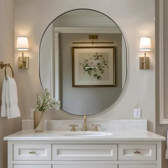 ANDY STAR 30x36’’ Oval Bathroom Mirror, Oval Nickle Mirror Pill-Shaped Design in Stainless Steel Metal Frame for Bathroom, Entryway, Living Room, Contemporary 1" Deep Wall Mount Vertical or Horizontal - ModernBath