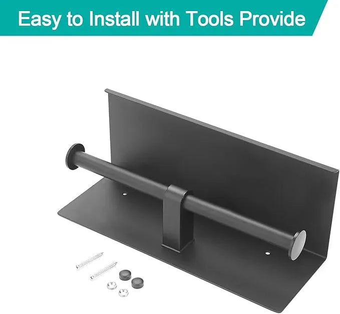 BGL Toilet Paper Holder with Shelf Matte Black, 304 Stainless Steel Wall Mount Toilet Tissue Roll Holder with Double Post for Bathroom, Commercial Toilet Paper Dispenser with Phone Shelf - ModernBath