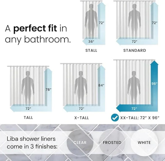 LiBa Bathroom Shower Curtain - Waterproof Plastic Shower Curtain Premium PEVA Non-Toxic with Rust Proof Grommets White 8G Heavy Duty Bathroom Accessories 72x96 - ModernBath