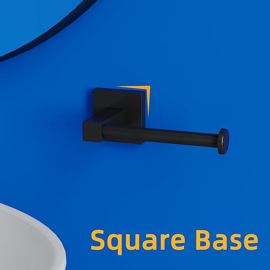 RUACQ Toilet Paper Holder Wall Mount,Square Base Tissue Roll Holder for Bathroom,Toilet Roll Holder Stainless Steel(Matte Black)