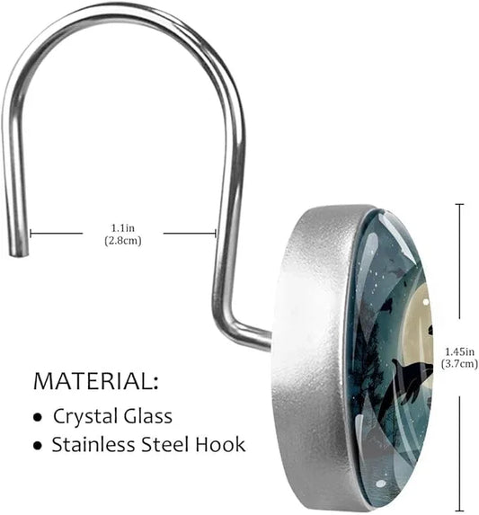 12 Packs Jumping Whales Shower Curtain Hooks, Stainless Steel Glass Shower Curtain Rings for Bathroom, Rustproof Metal Curtain Rod Hooks - ModernBath