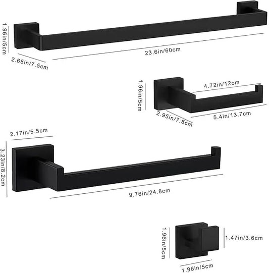 4 Sets Bathroom Accessories Set, Stainless Steel Bathroom Hardware Set, Towel Racks for Bathroom Wall Mounted 24 Inch Bath Towel Bar Set-Matte Black - ModernBath