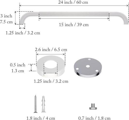 24 Inch Anti Slip Shower Grab Bar Oil Rubbed White 1.25" Diameter,Munzong Bathroom Grab Bar, Knurled Bathroom Balance Bar,Safety Hand Rail Support Handicap Elderly Senior Assist Bath Handle