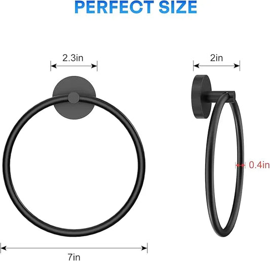 Hand Towel Holder Screw-in Matte Black Towel Ring for Bathroom Wall Stainless Steel Round Towel Hanger for Bathroom Hardware Accessories - ModernBath