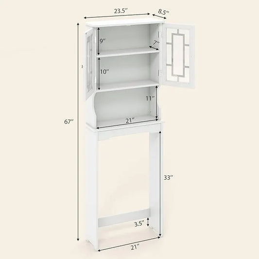 BestComfort Over The Toilet Storage Cabinet, Home Bathroom Space Saver Organizer Above Toilet, Double Doors and Adjustable Shelf, Wooden Freestanding Toilet Storage Rack Unit, 67 inch (White) - ModernBath