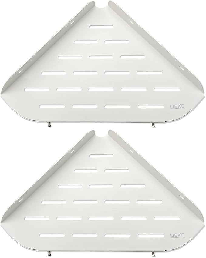 Corner Shower Shelf, 9" Corner Shower Caddy, SUS304 Stainless Steel Shower Organizer Wall Mount Corner Shelf with 2 Hooks for Bathroom, Dorm and Kitchen, Matte White (2 Pack)