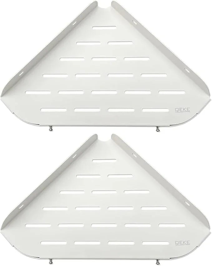 Corner Shower Shelf, 9" Corner Shower Caddy, SUS304 Stainless Steel Shower Organizer Wall Mount Corner Shelf with 2 Hooks for Bathroom, Dorm and Kitchen, Matte White (2 Pack) - ModernBath