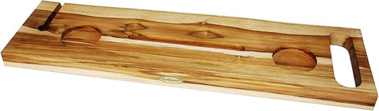 EcoDecors Eleganto 30" Live Edge Solid Teak Bath Caddy Tray with Handle, Book & Tablet Holder, Wine Glass Holders, Luxury Bathtub Tray