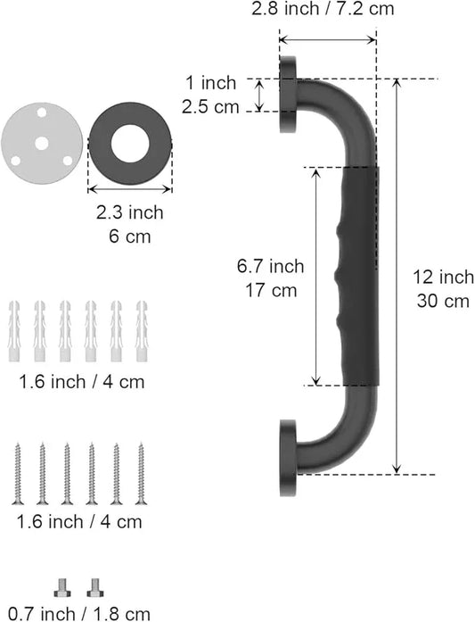 12 Inch Black Shower Grab Bar w/Anti Slip Rubber Grip, Munzong 2 Pack Stainless Steel Bathroom Grab Bar, Bathroom Balance Bar,Safety Handrail Support,Handicap Injury Elderly Senior Assist Bath Handle - ModernBath