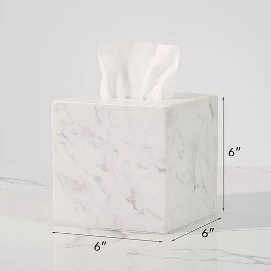 Natural Marble White Tissue Box Cover, Heavy Duty Nature Stone Tissue Box Holder, Elegant & Luxurious Grey Square Toilet Tissue Box Holder for Bathroom, Bedroom, Living Room, Office - ModernBath
