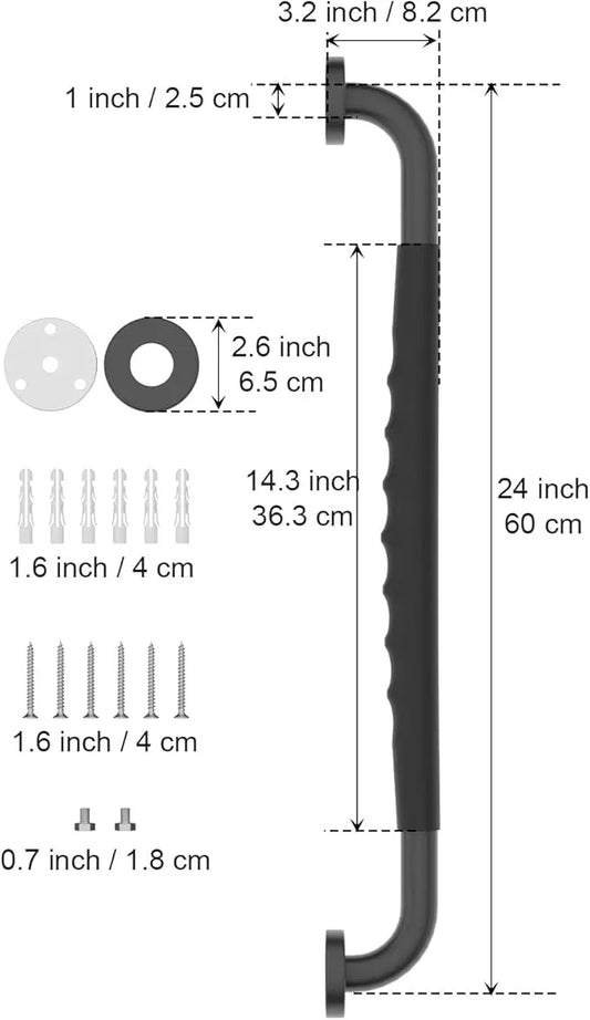 24 Inch Black Shower Grab Bar w/Anti Slip Rubber Grip, Munzong 2 Pack Stainless Steel Bathroom Grab Bar, Bathroom Balance Bar,Safety Handrail Support,Handicap Injury Elderly Senior Assist Bath Handle - ModernBath