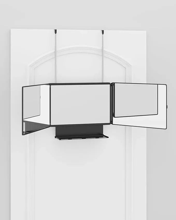 Dripex 3 Way Mirror with Storage Shelf, Trifold Self Haircut 360° Barber Mirror with Height Adjustable Hooks for Makeup, Styling, Shaving, Braiding, Dye Hair - ModernBath