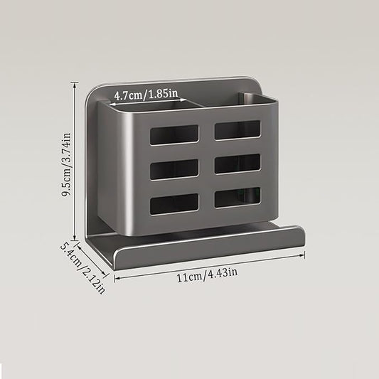 YESENT Grey Wall-Mounted Toothbrush Holder, Aluminum Material Shower Shaver Storage Rack, No Drilling Required, Removable Toothpaste Storage Rack