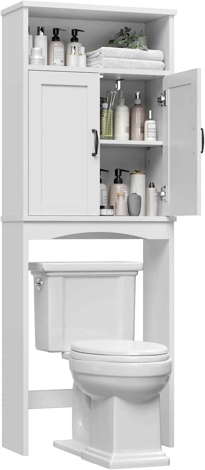 Over The Toilet Storage Cabinet, Over Toilet Bathroom Organizer with Adjustable Shelf and Double Doors, Space Saver Shelf Above Toilet Storage Cabinet (White) - ModernBath