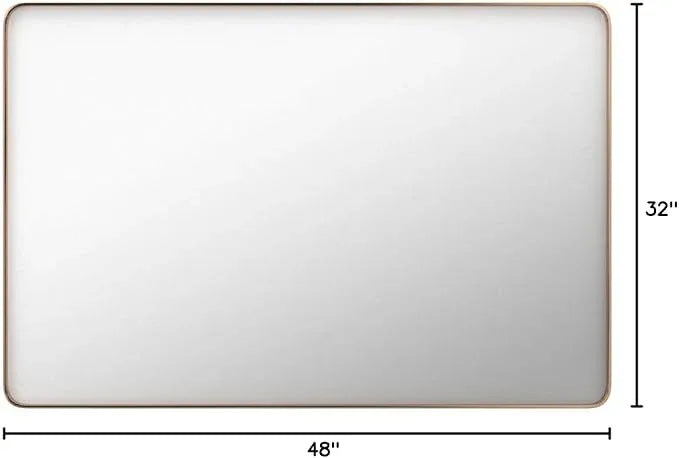 LOAAO 48”X32” Gold Bathroom Mirror, Rounded Rectangle Gold Frame Mirror, Brushed Gold Bathroom Vanity Mirror Wall-Mounted, Anti-Rust, Tempered Glass, Hangs Horizontally or Vertically - ModernBath