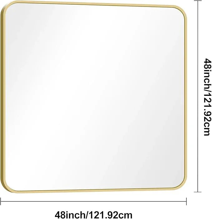 BONEWEI Gold Bathroom Mirror,48x48 inch Wall Mirror for Bathroom Wall Mounted,Round Rectangle Mirror for Bathroom Over Sink,Modern Frame for Home Decor Living Room,Bedroom Entryway,Horizontal/Vertical - ModernBath